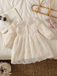 HAO6 Baby Girl Dress Hollow Lace Trim Large Collar Long Sleeve Princess ...