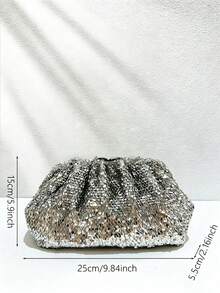 Women Evening Clutches,Cloud Pleated Pouch Clutch Bag,Sparkly Nightclub Party Style, For Prom Banquet Wedding Date Night Ladies All Seasons - Silver - View 6