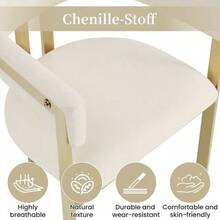 2 Dining Chairs, Comfortable And Breathable, Suitable For Restaurants, Living Rooms, Cafes And Other Places, Modern Style, Galvanized Chair Legs In Gold Color, Chenille Fabric, Beige + Gold - Beige + Gold - View 3