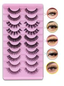 10 Pairs Mixed Styles Russian DD Curl False Eyelashes, 5 Styles Assorted 3D Faux Mink Strip Lashes, Handmade Fluffy Voluminous Curly Lashes For Party Festival Halloween Makeup - View 4