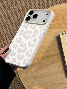 1件黑白豹紋彩繪圖案啞光荔枝紋全包防摔TPU時尚手機殼，適用Apple 18 17 16 15 14 13 12 11 Pro Max A56/55/54/53/52/51 S25/24/23/22/21系列，防指紋保護殼 - 彩色 - 查看 3