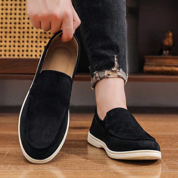 idocity Sepatu Loafer Slip-On Pria, Sepatu Mengemudi Ringan Berbahan Suede Imitasi, Cocok untuk Pemakaian Sehari-hari Kasual