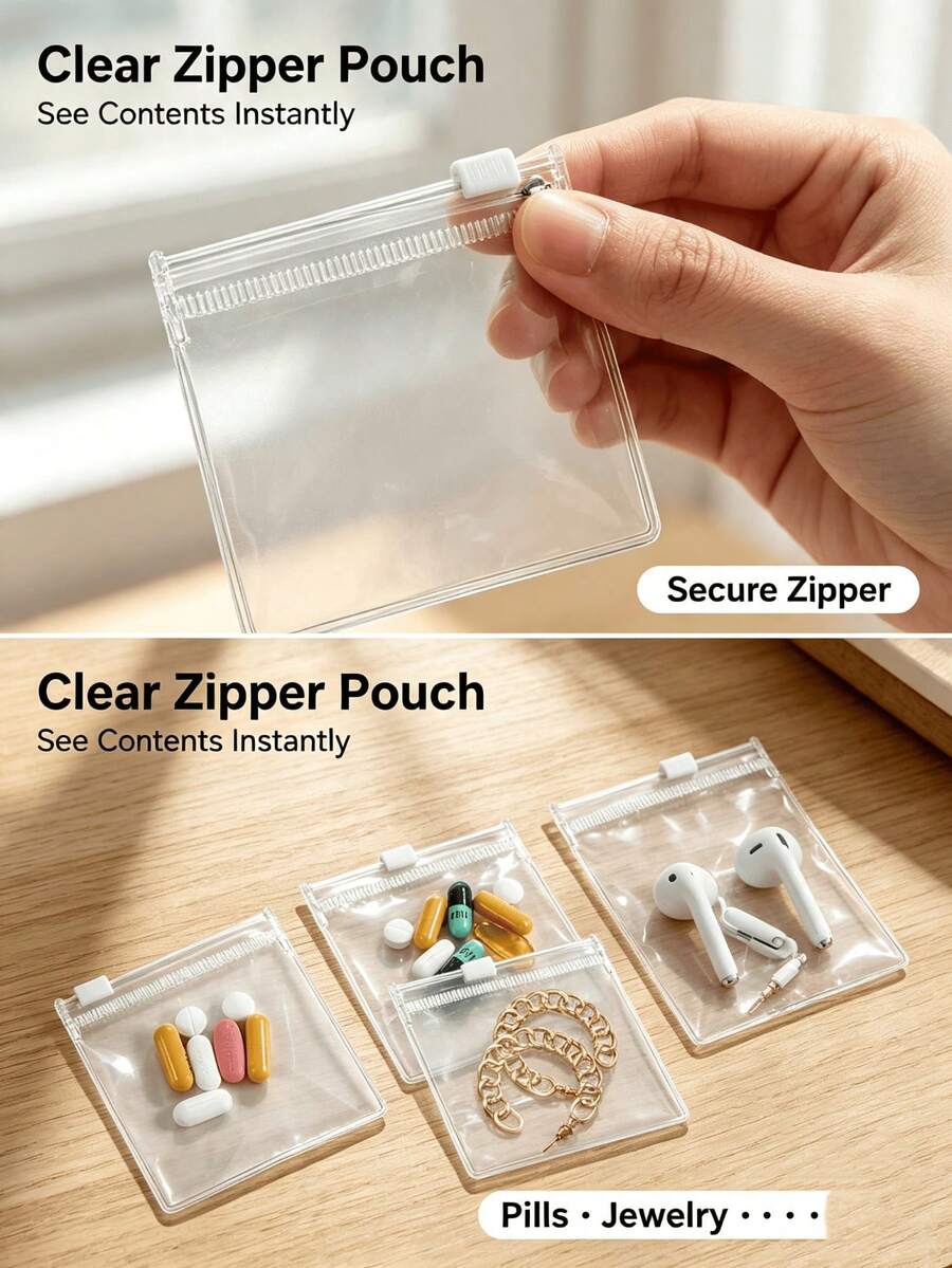 50/20/10pcs Reusable Transparent Slider Storage Bags, Waterproof Sealed Self-Sealing Bags, Can Store Pills, Earrings, Rings, Jewelry, Small Items, Back To School, Home Storage, Travel Portable Organizer Accessories, Portable Multi-Functional Storage Small Bags - Multicolor - View 1