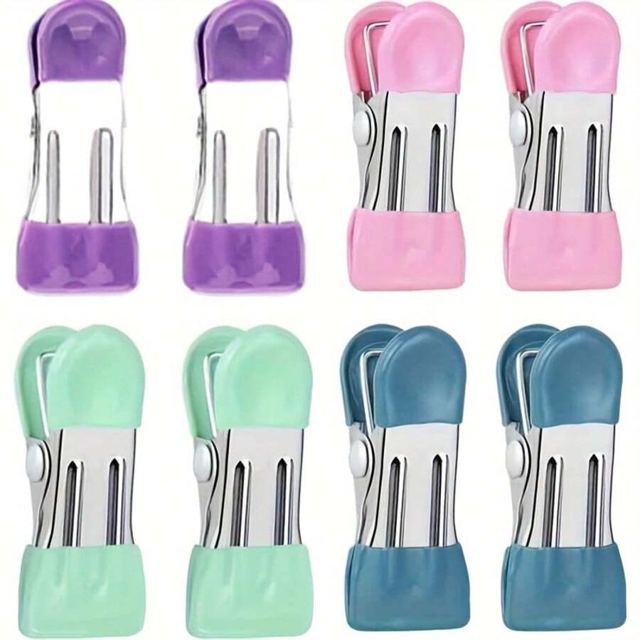 8Pcs Heavy‑Duty Food Bag Clips, Anti‑Scratch Vinyl Coated Metal Clips, Multipurpose Sealing Clips For Kitchen Food Bags, Photos & Paper Files Organizing - A - View 1