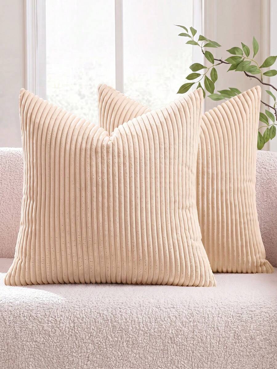 1pc Solid Color Corduroy Striped Soft Decorative Throw Pillow Cover, Square Cushion Case For Spring, Winter, Holiday Home Decor, Soft & Comfortable Striped Fabric, Modern Couch, Bedroom, Dorm Use