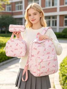 1 Set Back To School Backpack Set - Solid Color Large Capacity Backpack + Lunch Bag + Pencil Case Multi-Piece Set, With Laptop Compartment, Durable Nylon Backpack, With Adjustable Shoulder Straps And Spacious Multi-Pockets - Lightweight Portable Zipper Bag, Suitable For Students/Teenagers/Graduates, Perfect For Outdoor/Travel/Middle School/High School/College, College Essential School Bag - Multicolor - View 14