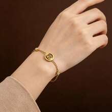 1pc Fashion Versatile Stainless Steel 18K Gold Plated CD Letter Crystal Zirconia Bracelet, Gift For Mother - Gold - View 6