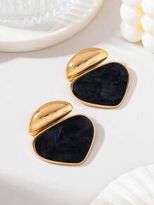 1 par de pendientes colgantes triangulares de carey vintage, pendientes colgantes geométricos de metal tono dorado, joyería de declaración para mujer - Rojo - Ver 3