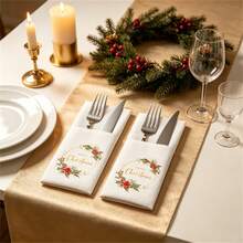 XMAS 10pcs/Bag Navada 2027 New Year Disposable Napkins For Home Christmas Decoration, Christmas Party Western Dinner Tabletop Decor, Christmas Cutlery Set, Merry Christmas - View 2
