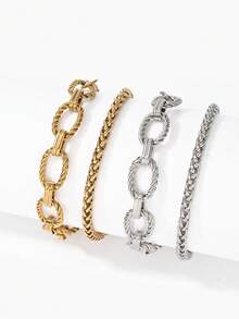 Vandermere 2pcs Hip-Hop & Fashionable Stainless Steel Chunky Chain Bracelet, Unisex Daily Wear - Bracelet - View 2