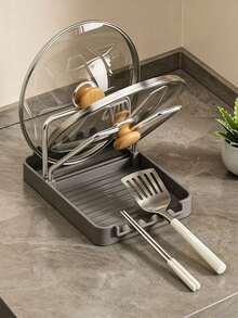 1PC/8PCSMulti-Function Kitchen Pot Lid Holder With Drain Tray, Countertop Utensil Rest Rack, Detachable Drainage Base For Water Collection, Space-Saving Organizer For Pot Lids, Spatulas, Chopsticks, Practical Kitchen Counter Storage Accessory - Multicolor - View 15