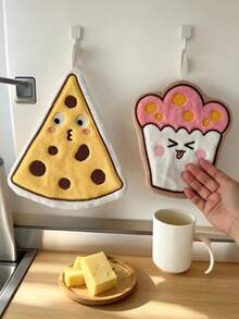 2pcs/4pcs Cartoon Food Shaped Hand Towels, Cute Toast, Cookie, Cupcake And Pizza Hand Towels, Absorbent And Hangable, Suitable For Home Kitchen - Multicolor - View 3