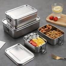 New 304 Stainless Steel Bamboo Lid Bento Lunch Box, Japanese Style Rectangular Outdoor Food Container, Airtight Wood Cover, Camping Cooking, Vintage Retro Picnic Lunch Box - Silver - View 10