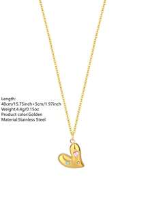 VceTd 1/2PCS Romantic Cute Style Asymmetrical Heart Pendant Decor With Heart Chain Necklace Combination Stainless Steel Women's Jewelry Set Suitable For Women's Daily Wear Or Date Or Valentine's Day - Yellow Gold - View 10