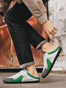 Nuevas sandalias casuales de verano para hombre, con suela de goma antideslizante, parte superior transpirable de PU y tela. Cuentan con diseños geométricos y colores lisos, ajuste - Verde - Ver 8