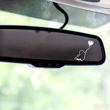 1pc Cute Heart-Shaped Balloon Vinyl Sticker - Waterproof Removable Adhesive, Black & White Minimalist Design With Smile And Balloon Pattern, Round Sticker Suitable For Car Rearview Mirror, Laptop, Water Bottle, Book, Phone, Truck - Easy To Apply And Residue-Free Removal, Cute Decoration For Halloween And Daily Use, Durable Vinyl Material, Fun Heart-Shaped Balloon Design - A - View 5