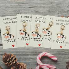 5pcs Cute Little Cow & Flower Keychains, Includes Thank You Card, Durable Alloy Pendant, Suitable For Birthday, Wedding, Anniversary, Christmas, Thanksgiving Gifts, Animal Lovers - Multicolor - View 7