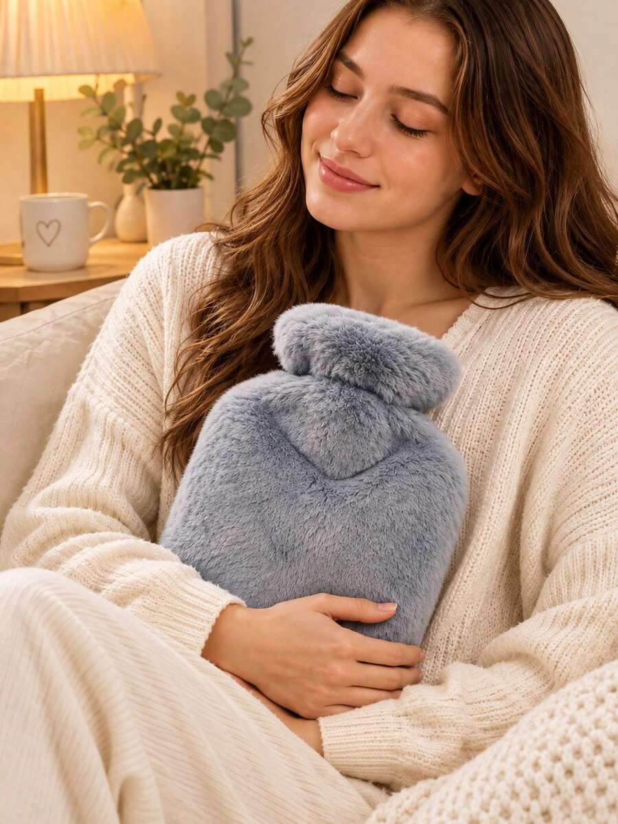 PVC Water-Filled Hot Water Bottle For Autumn And Winter, With A Plush Fabric Cover And Elastic Closure, Suitable For Filling And Flushing. - Multicolor - View 1
