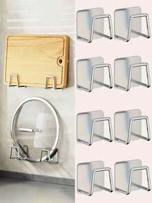 8pcs Stainless Steel Kitchen Sink Sponge Holder Self-Adhesive Drainage Rack Kitchen Wall Hook Accessories Storage Organizer Rack 1/2/4/6/ - Multicolor - View 1
