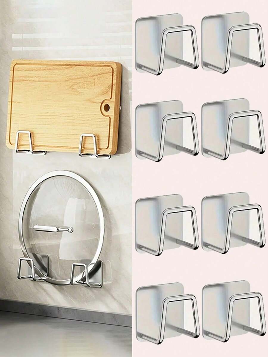 8pcs Stainless Steel Kitchen Sink Sponge Holder Self-Adhesive Drainage Rack Kitchen Wall Hook Accessories Storage Organizer Rack 1/2/4/6/ - Multicolor - View 1