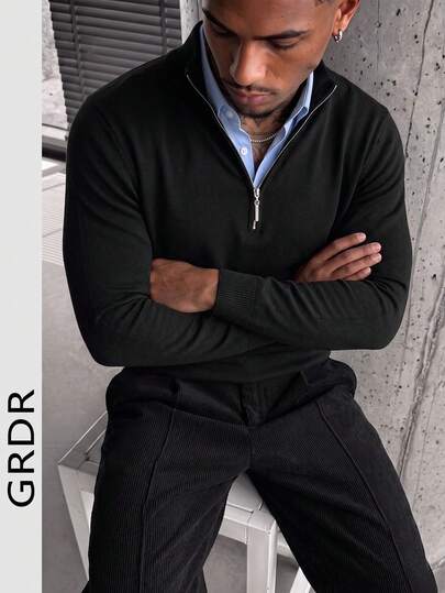 GRDR Men's Casual Long Sleeve Half Zip Knit Sweater, Versatile For Daily Wear