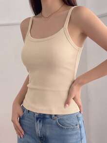 2件組休閒舒適極簡風女款純色細肩帶背心，修身顯身材無袖羅紋內搭上衣 - 彩色 - 查看 7