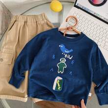 Boys' All-Match T-Shirt, New Autumn Style, Royal Blue Casual Versatile Top, Soft Handsome Pullover - Blue - View 4