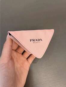 PRADA BEAUTY Pink Triangle Compact Pocket Mirror, Embossed Logo Mini Hand Mirror With Matching Fabric Pouch Portable Makeup Touch‑Up Mirror Luxury Gift For Women PRADA‑GIFT‑11 - Pink - View 5