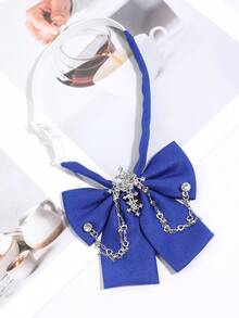 1PC Bow Tie With Rhinestone Cross & Multi Heart Chain Decor Adjustable Collar Accessory - Multicolor - View 5