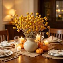 10/20/30pcs White Artificial Dried Billy Ball Bouquet - Natural Fixed Floral Decoration, Suitable For DIY, Wedding, Valentine's Day, Christmas - Durable Plastic Fake Flowers, Indoor/Outdoor Tabletop Display, Home, Office, Garden Party Decoration - Yellow - View 7