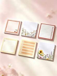 4PCS Vintage Floral Print Sticky Notes, Cute Self‑Adhesive Memo Pads For Journal Office School Supplies,Cute Aesthetic Printed Design, Great For Decorating Journals, Notebooks And Planners - Multicolor - View 12