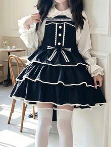 Women's Colorblock Cute Lolita Pinafore Dress, Suitable For Holiday Party And Performance Wear - Black - View 1