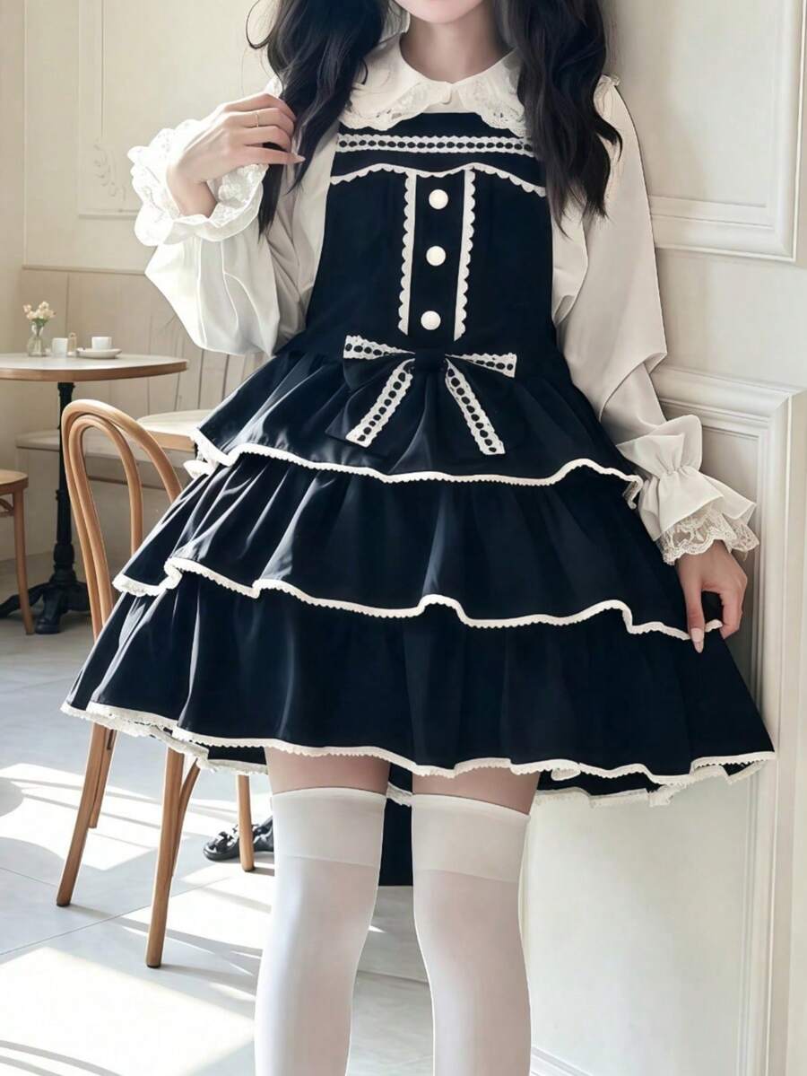 Women's Colorblock Cute Lolita Pinafore Dress, Suitable For Holiday Party And Performance Wear - Black - View 1