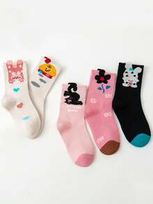5 Pairs Spring/Autumn/Winter New Cartoon Animal Girls Socks, Cute Adorable Soft Comfortable Children's Mid-Calf Socks. Suitable For Home, School, Outdoor Wear - Multicolor - View 9