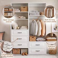 White Modern Closet System, 5.91Ft Wood Walk-In Closets Wardrobe Organizer, 23.5" Closet System With 2 Drawers & Hanging Rod & Open Shelf, 22.8" Closet Organizer System With 3 Drawers & 3 Adjustable Shelves, 2 Size - White - View 8