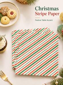 100 Sheets Christmas Red & Green Striped Food Wrapping Paper, Reusable Sandwich Wrapping Paper, Suitable For Baking, Desserts, Parties, Holiday Table And Gift Wrapping - Multicolor - View 1
