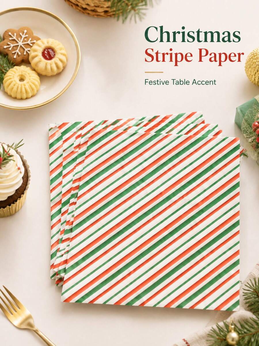 100 Sheets Christmas Red & Green Striped Food Wrapping Paper, Reusable Sandwich Wrapping Paper, Suitable For Baking, Desserts, Parties, Holiday Table And Gift Wrapping - Multicolor - View 1