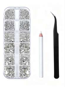 1 Set Flat Back Rhinestones, 6 Sizes, Round Crystal Rhinestones, With Tweezers And Pickup Pen, Suitable For DIY Crafts Like Handmade, Nail Art, Clothing, Shoes, Bags And More - Multiple Styles - View 8