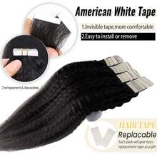 Kinky Straight Tape In Hair Extensions 50g/20pcs Brazilian Remy Human Hair Yaki Tape Ins Hair Invisible Glue Natural Black - Natural Black - View 7