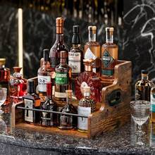 Weinregal aus Holz, mehrstufig, Tischablage, Flaschenhalter, Vitrine, Küchenschrank, Thekenorganizer, stapelbar, Massivholz, für Hausbar, Küche, Weinkeller, Esszimmer, Dekoration, 40,6 x 30,5 x 23,5 cm - Braun - Übersicht 1