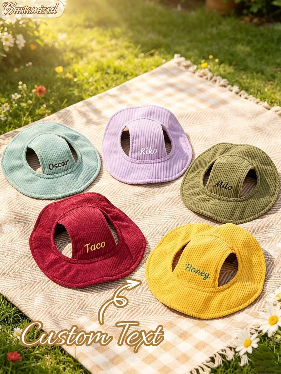 Custom Dog Hat With Ear Holes, Summer Sun Protection Hat For Dogs, Adjustable Dog Sun Hat, Personalized Corduroy Pet Baseball Cap, Suitable For Small, Medium And Large Dogs, Puppy Gift - Multicolor - View 1