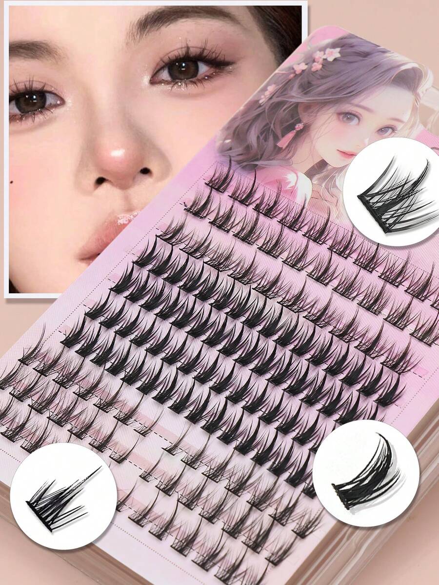 Mixed 3 Styles C Curl Eyelash Clusters 136pcs/Pack, Natural Curved Segmented Single Cluster False Eyelashes, Multiple Styles DIY Home Eyelash Extensions, Lightweight Fine Cluster Lashes, Suitable For Beginners To Create Various Makeup Looks - C - View 1