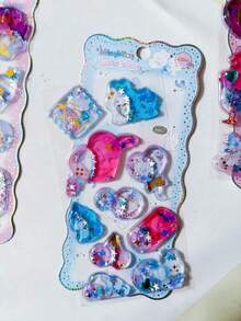 Children's Cartoon Glowing Gem Dynamic Oil-Filled Stickers Shiny Shaking Water-Filled Stickers Glitter Handmade Set - Multicolor - View 14
