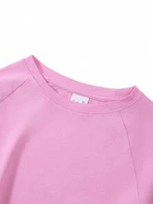 Girls' Cotton Raglan Long-Sleeve T-Shirt, Long Sleeves For Autumn & Winter, Multicolor Cartoon Cat Print Crew Neck Tee, Cute Sweet Girly Preppy Style - Light Wine Red - View 6