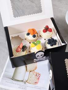 Large Capacity 1/10 Pack Cake Boxes With Transparent Window, Black Rectangular Baking Boxes, Skull And Crossbones Design, Foldable Storage Boxes, Suitable For Halloween Party, Birthday, Celebration, Dessert Packaging, Party Supplies. - Multicolor - View 4