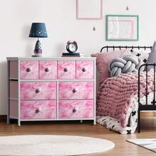 Cómoda de Tela para Dormitorio Infantil - Cajonera de 8 Cajones, Torre de Almacenamiento, Organizador de Ropa, para Armario, Sala de Juegos, Guardería, Estructura de Acero, Contenedores de Tela - Tirador de Perilla (Rosa Tie-Dye) - Rosa - Ver 3