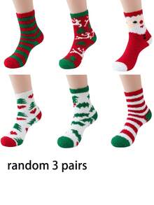 1/6 Pairs Of Women's Christmas Cold Resistant And Warm Home Soft Floor Socks, Fall Socks Christmas Stockings Coral Fleece Socks Cross-Border Couples - Multicolor - View 11