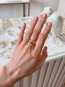 1pc Flower Double Finger Ring, Minimalist Single Layer Ring, Versatile Women's Finger Ring - Finger Ring - View 1