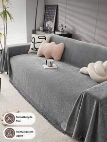 1pc Solid Color Sofa Slipcover, Sofa Blanket, Chenille Sofa Protector, Suitable For All Seasons, Bedroom And Living Room, Home Decor - Grey - View 5