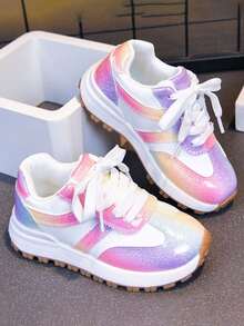 1 Pair Fashion Colorful Gradient Laser Rainbow Thick Sole Outdoor Sports Shoes For Boys And Girls - Pink and Purple - View 4